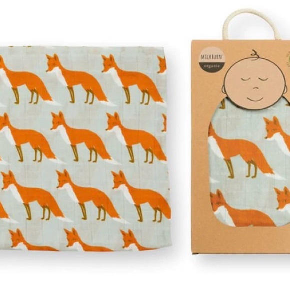 Milkbarn Milk Barn Organic Muslin Swaddle Blanket 47 x 47 Security Orange Fox - Picture 4 of 6